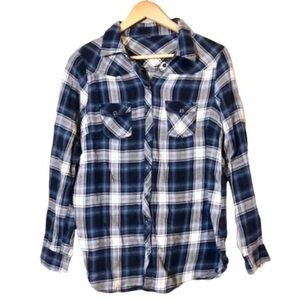 Blue, White & Black Plaid Button Up Shirt